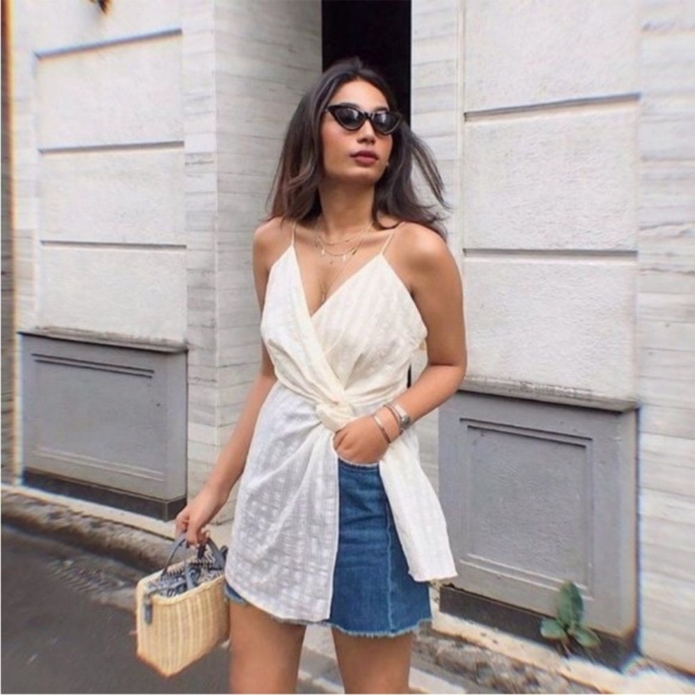 Zara Striped Knot Front Long Tunic Tank Cami - Picture 2 of 7
